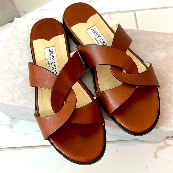 Jimmy Choo Shoes - Jimmy Choo Brown Leather Slide Sandals